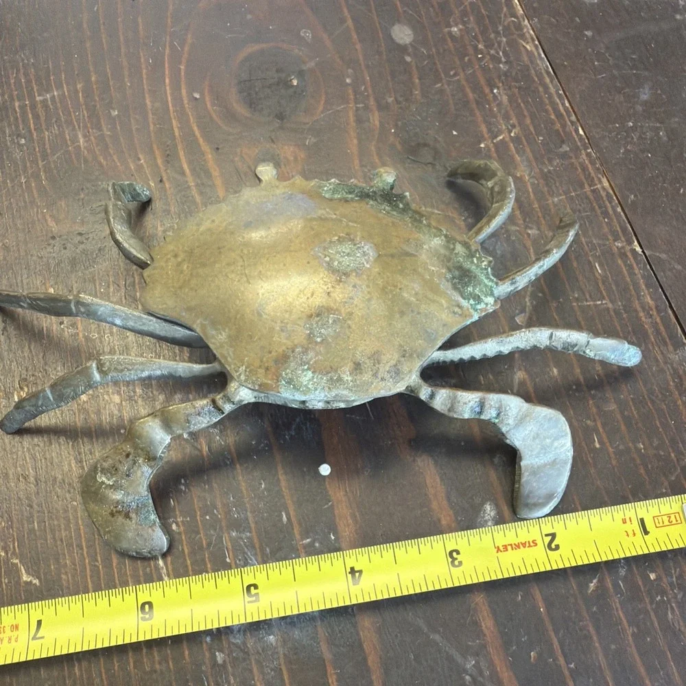 Vintage Mid Century Brass Crab Ashtray/Jewelry keeper Hinged Hide Trinket Box